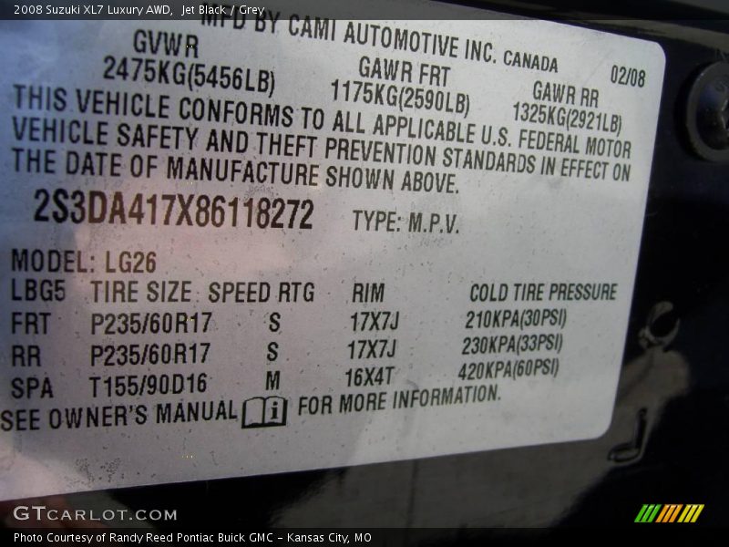 Jet Black / Grey 2008 Suzuki XL7 Luxury AWD