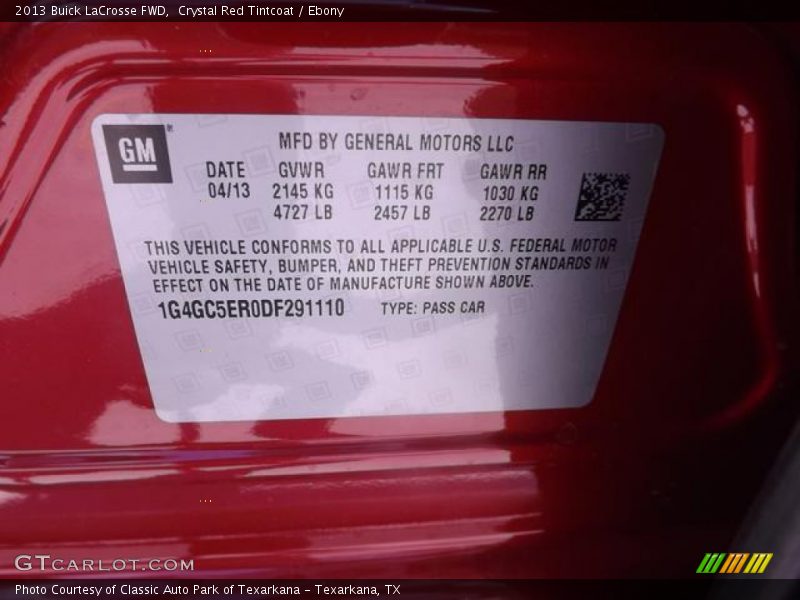 Crystal Red Tintcoat / Ebony 2013 Buick LaCrosse FWD
