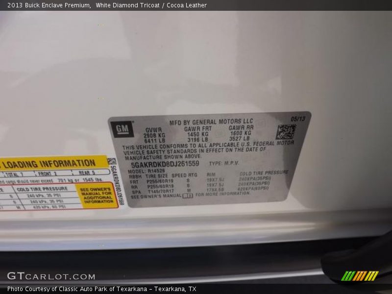 White Diamond Tricoat / Cocoa Leather 2013 Buick Enclave Premium