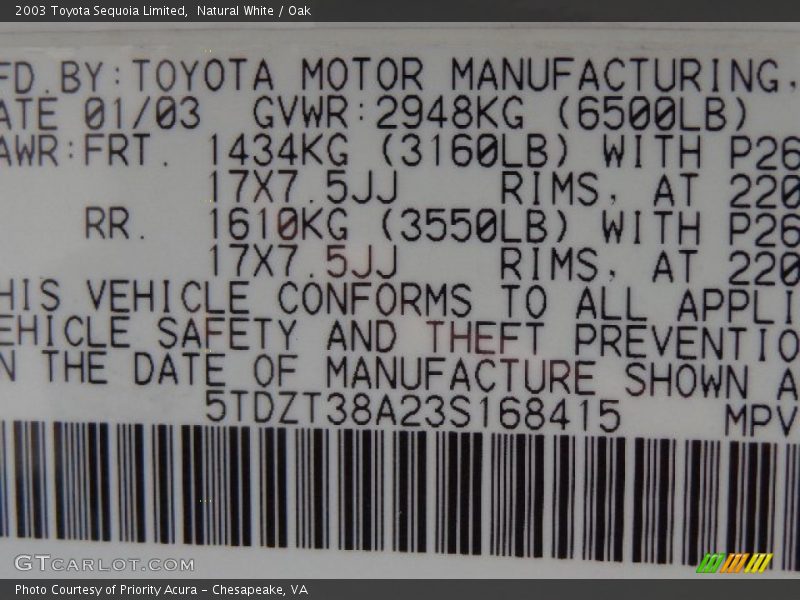 Natural White / Oak 2003 Toyota Sequoia Limited