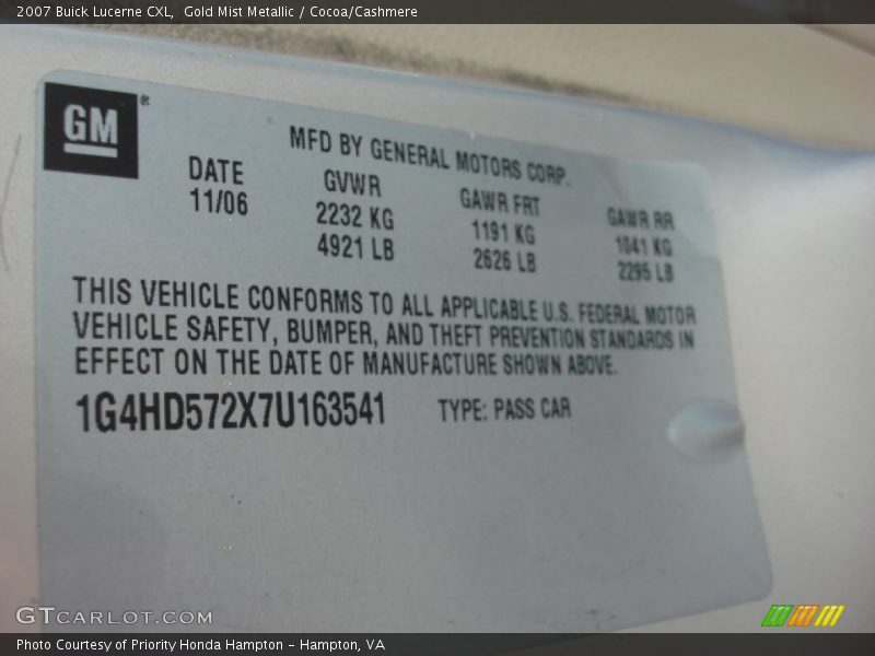 Gold Mist Metallic / Cocoa/Cashmere 2007 Buick Lucerne CXL