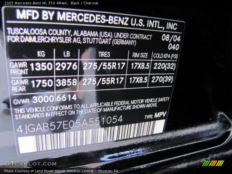 Black / Charcoal 2005 Mercedes-Benz ML 350 4Matic