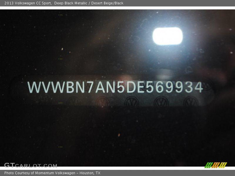 Deep Black Metallic / Desert Beige/Black 2013 Volkswagen CC Sport