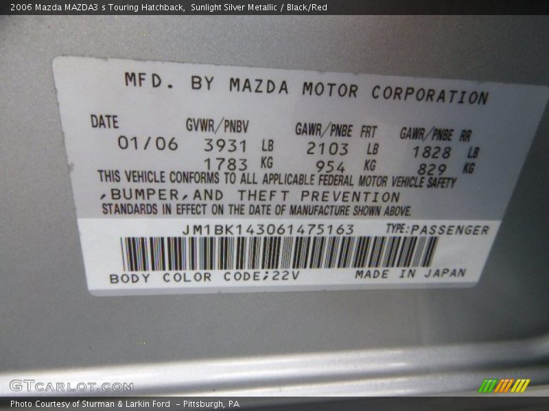 Sunlight Silver Metallic / Black/Red 2006 Mazda MAZDA3 s Touring Hatchback