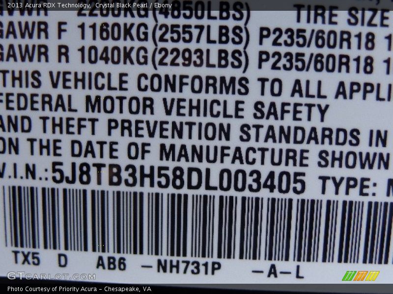 Crystal Black Pearl / Ebony 2013 Acura RDX Technology