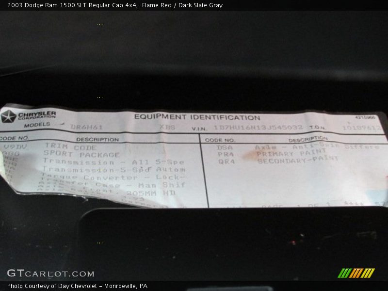 Flame Red / Dark Slate Gray 2003 Dodge Ram 1500 SLT Regular Cab 4x4