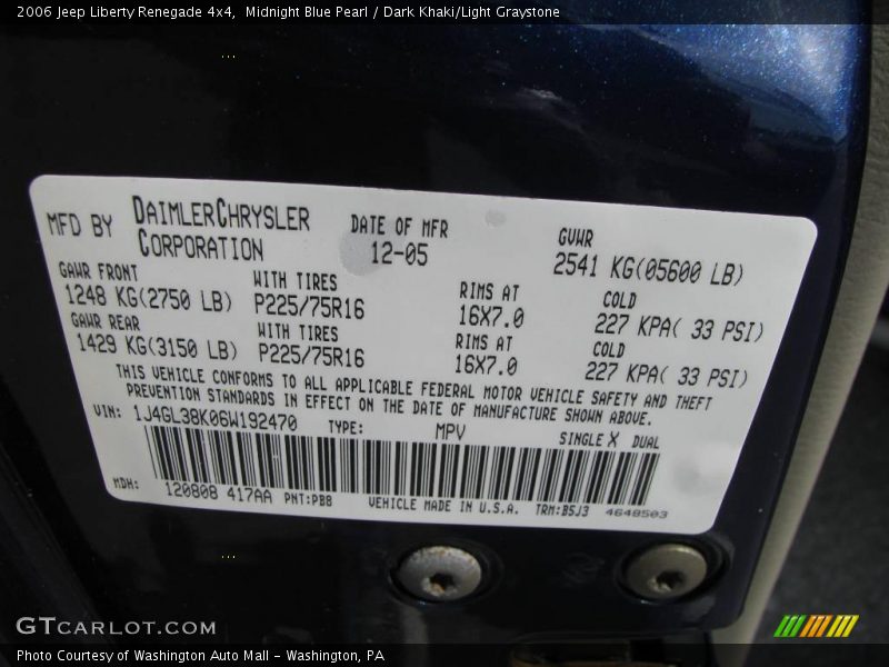 Midnight Blue Pearl / Dark Khaki/Light Graystone 2006 Jeep Liberty Renegade 4x4
