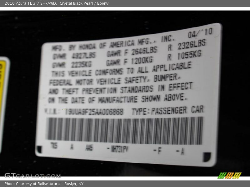 Crystal Black Pearl / Ebony 2010 Acura TL 3.7 SH-AWD