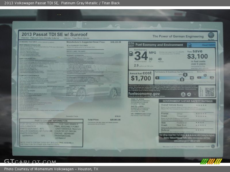 Platinum Gray Metallic / Titan Black 2013 Volkswagen Passat TDI SE
