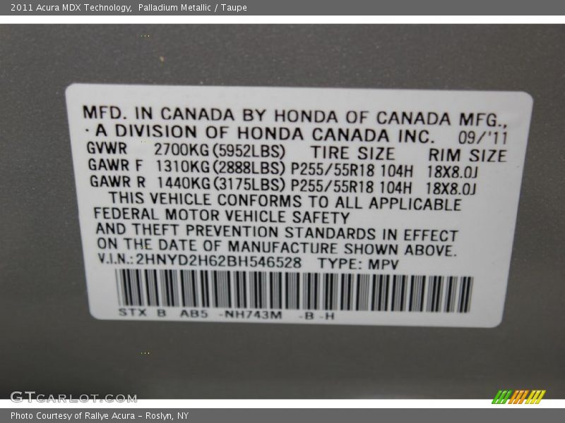 Palladium Metallic / Taupe 2011 Acura MDX Technology