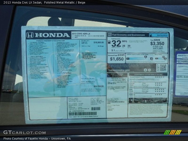 Polished Metal Metallic / Beige 2013 Honda Civic LX Sedan