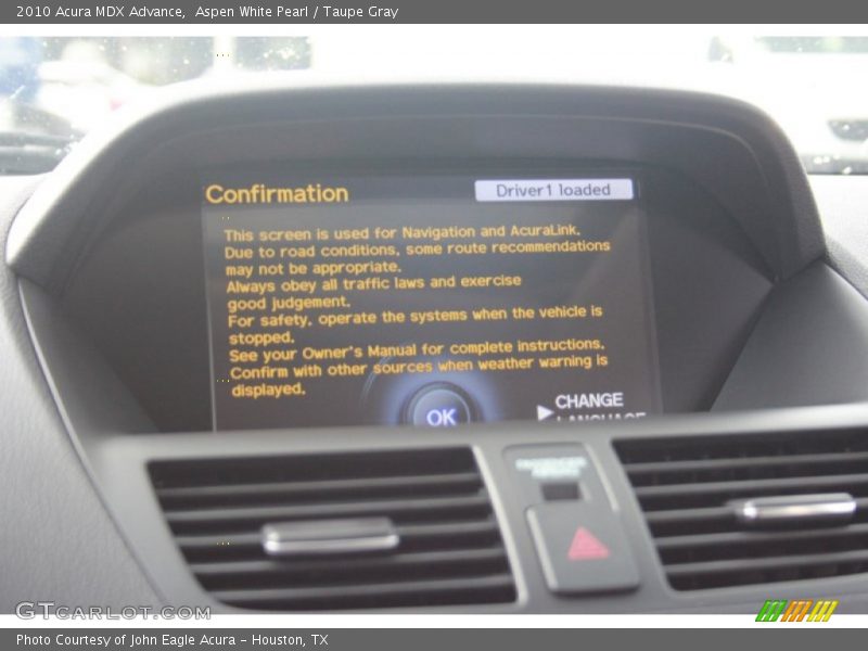 Aspen White Pearl / Taupe Gray 2010 Acura MDX Advance