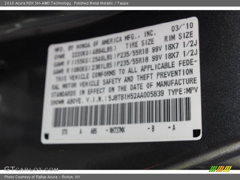 Polished Metal Metallic / Taupe 2010 Acura RDX SH-AWD Technology