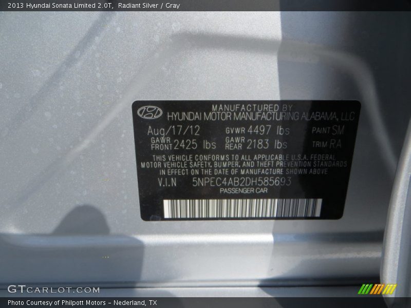 Radiant Silver / Gray 2013 Hyundai Sonata Limited 2.0T