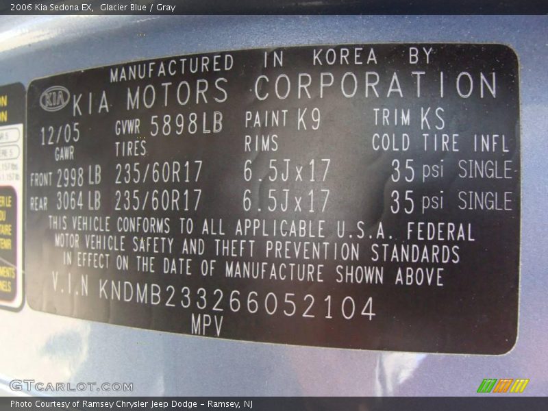 Glacier Blue / Gray 2006 Kia Sedona EX