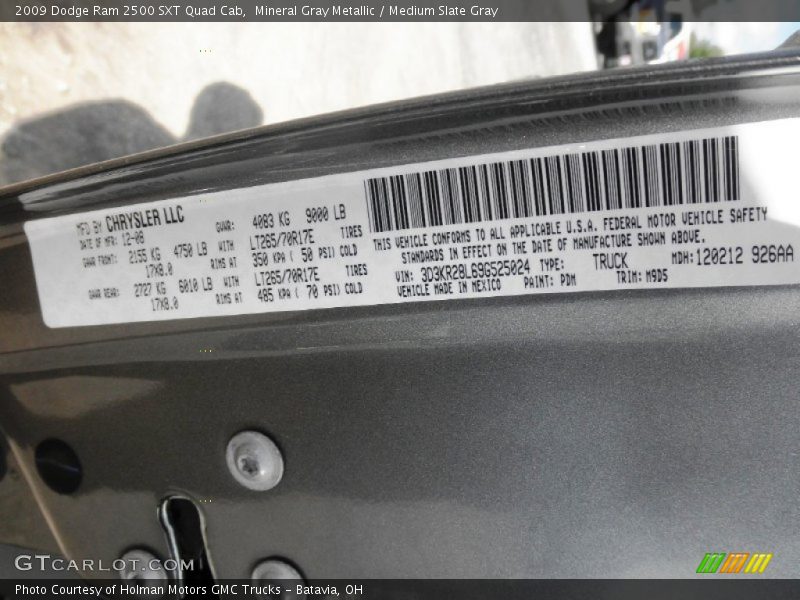 Mineral Gray Metallic / Medium Slate Gray 2009 Dodge Ram 2500 SXT Quad Cab