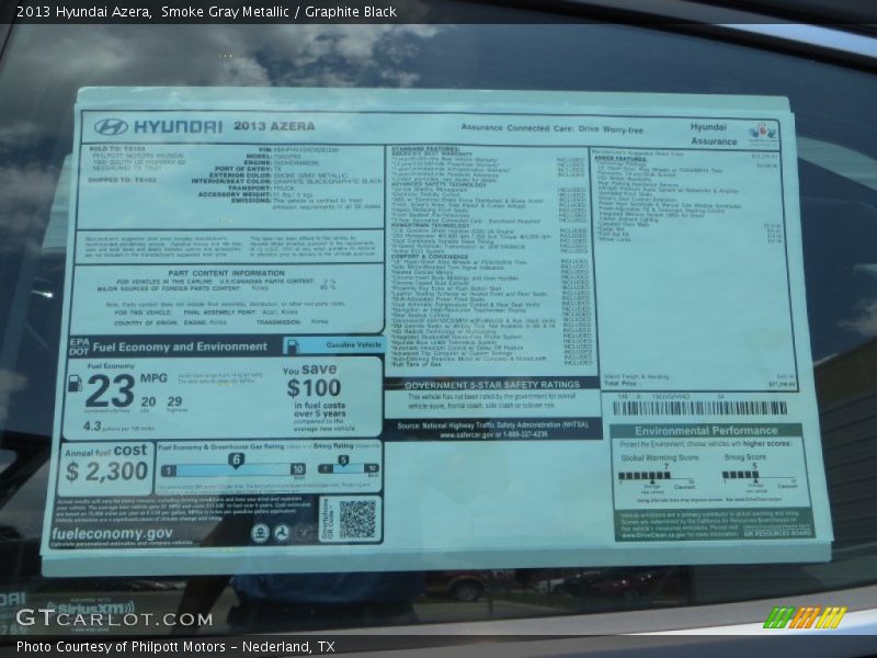 Smoke Gray Metallic / Graphite Black 2013 Hyundai Azera