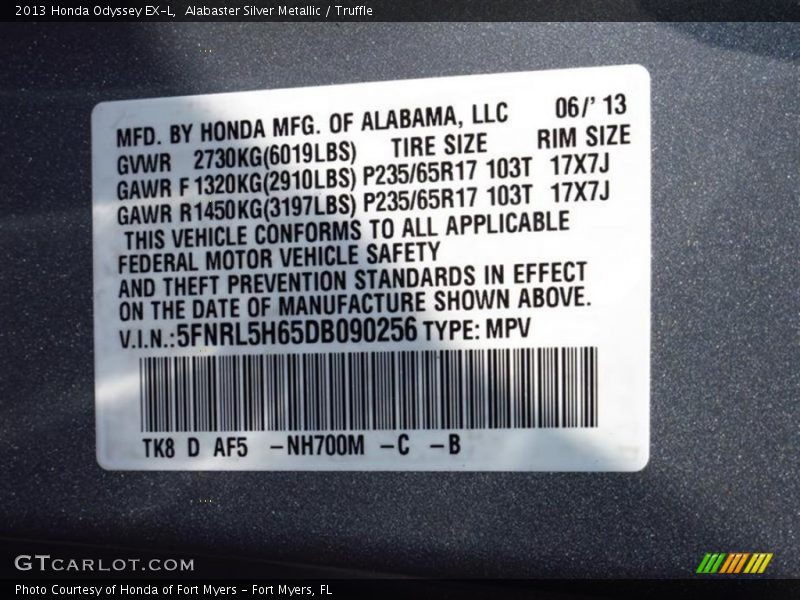 Alabaster Silver Metallic / Truffle 2013 Honda Odyssey EX-L