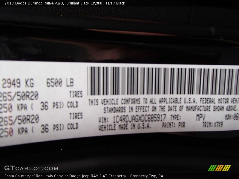 Brilliant Black Crystal Pearl / Black 2013 Dodge Durango Rallye AWD