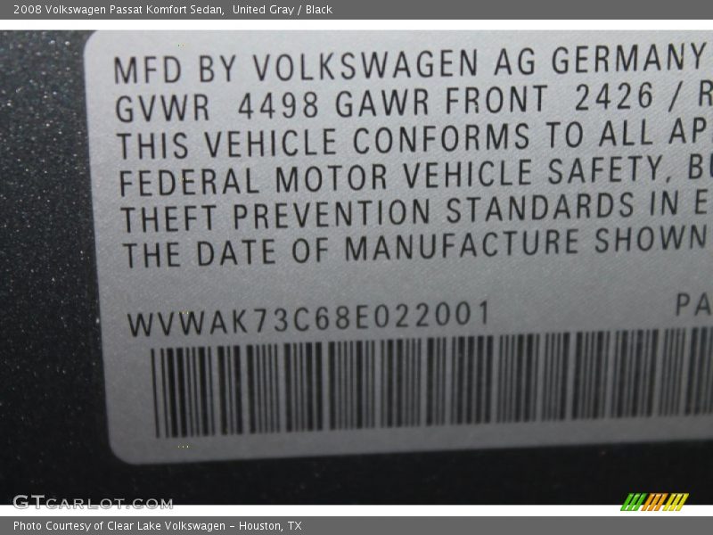 United Gray / Black 2008 Volkswagen Passat Komfort Sedan