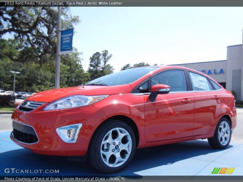 Race Red / Arctic White Leather 2013 Ford Fiesta Titanium Sedan