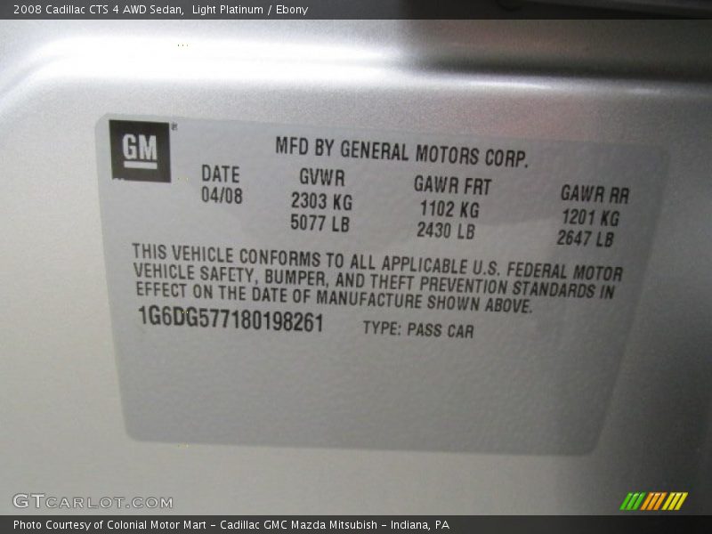Light Platinum / Ebony 2008 Cadillac CTS 4 AWD Sedan