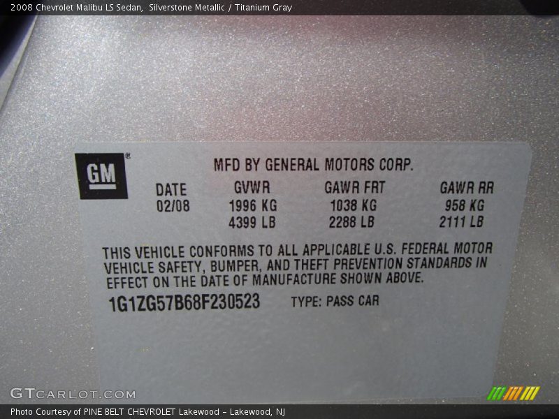 Silverstone Metallic / Titanium Gray 2008 Chevrolet Malibu LS Sedan