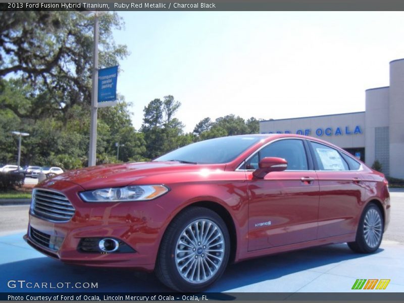 Ruby Red Metallic / Charcoal Black 2013 Ford Fusion Hybrid Titanium
