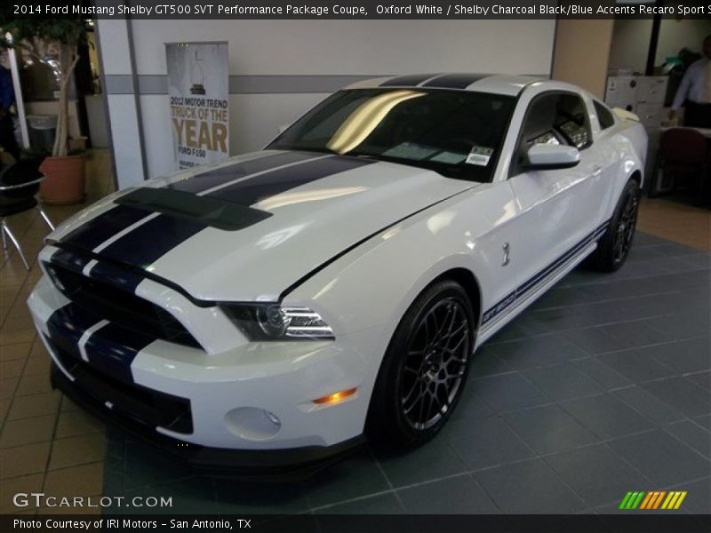 Oxford White / Shelby Charcoal Black/Blue Accents Recaro Sport Seats 2014 Ford Mustang Shelby GT500 SVT Performance Package Coupe