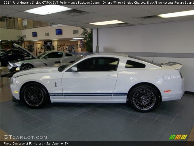 Oxford White / Shelby Charcoal Black/Blue Accents Recaro Sport Seats 2014 Ford Mustang Shelby GT500 SVT Performance Package Coupe