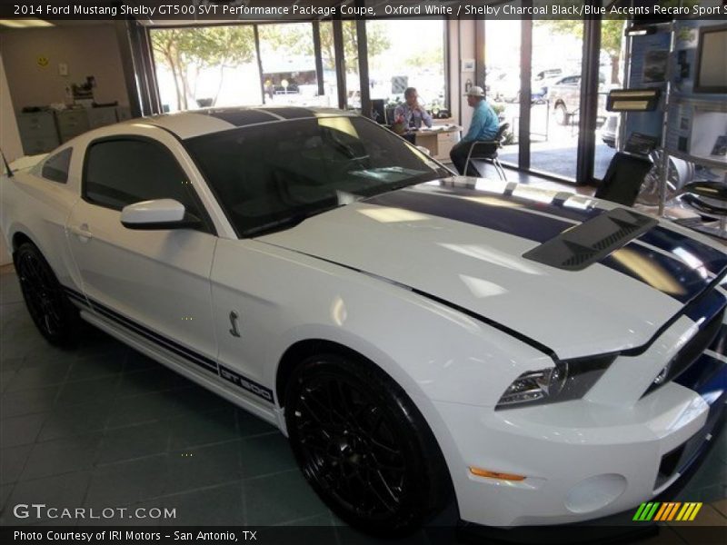 Oxford White / Shelby Charcoal Black/Blue Accents Recaro Sport Seats 2014 Ford Mustang Shelby GT500 SVT Performance Package Coupe