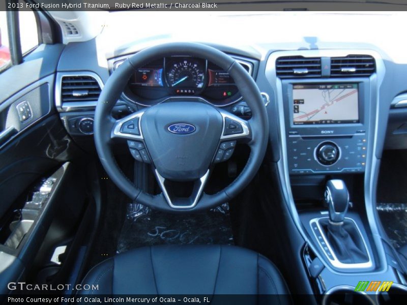 Ruby Red Metallic / Charcoal Black 2013 Ford Fusion Hybrid Titanium