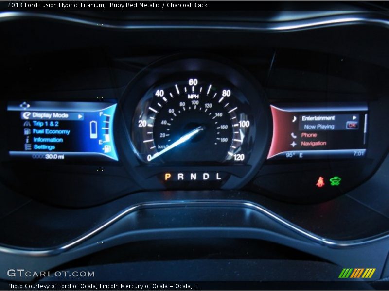 Ruby Red Metallic / Charcoal Black 2013 Ford Fusion Hybrid Titanium