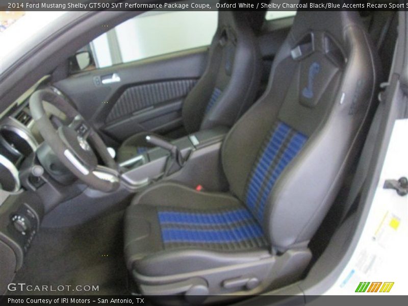 Oxford White / Shelby Charcoal Black/Blue Accents Recaro Sport Seats 2014 Ford Mustang Shelby GT500 SVT Performance Package Coupe