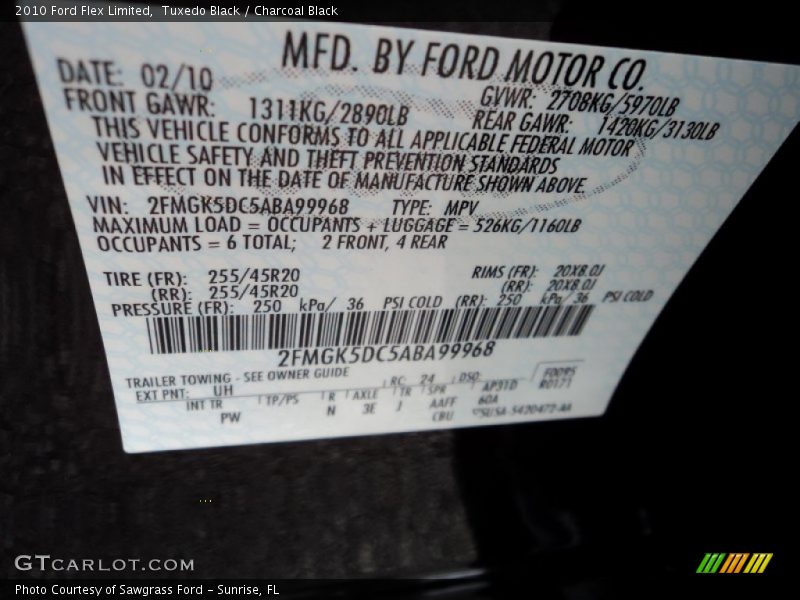 Tuxedo Black / Charcoal Black 2010 Ford Flex Limited