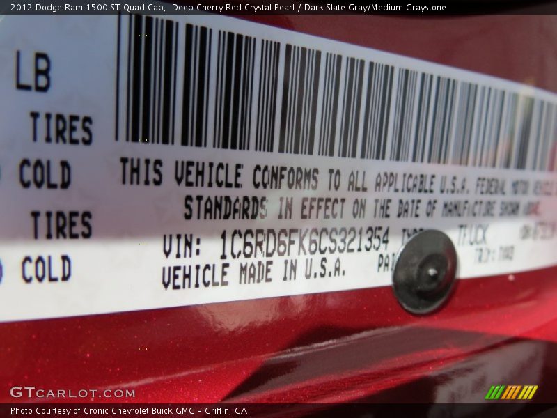 Deep Cherry Red Crystal Pearl / Dark Slate Gray/Medium Graystone 2012 Dodge Ram 1500 ST Quad Cab
