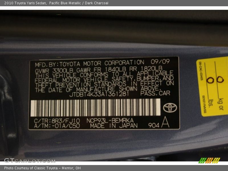 Pacific Blue Metallic / Dark Charcoal 2010 Toyota Yaris Sedan