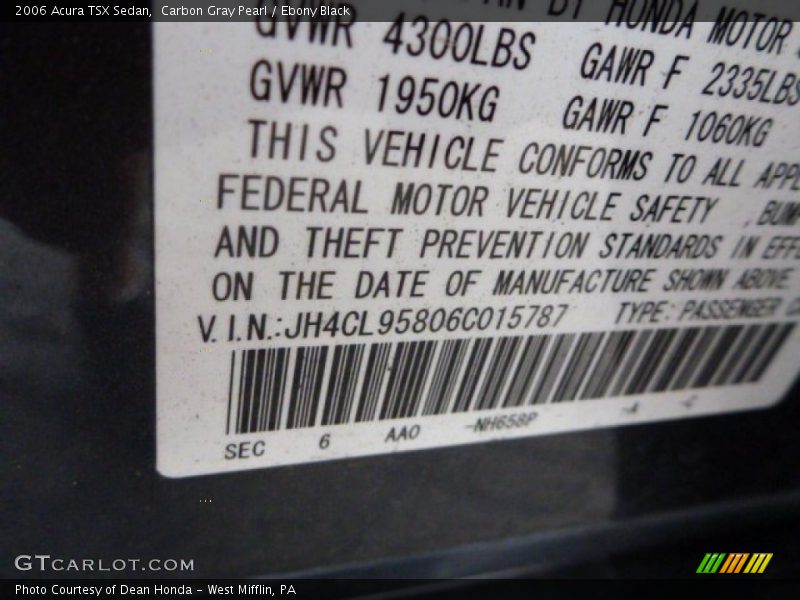 Carbon Gray Pearl / Ebony Black 2006 Acura TSX Sedan