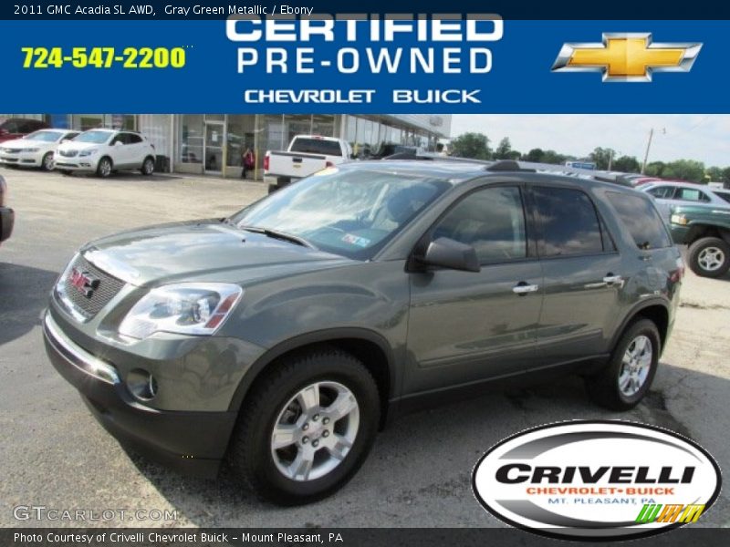 Gray Green Metallic / Ebony 2011 GMC Acadia SL AWD