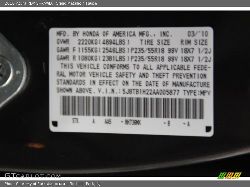 Grigio Metallic / Taupe 2010 Acura RDX SH-AWD