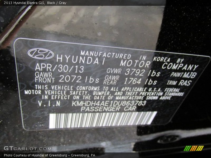 Black / Gray 2013 Hyundai Elantra GLS