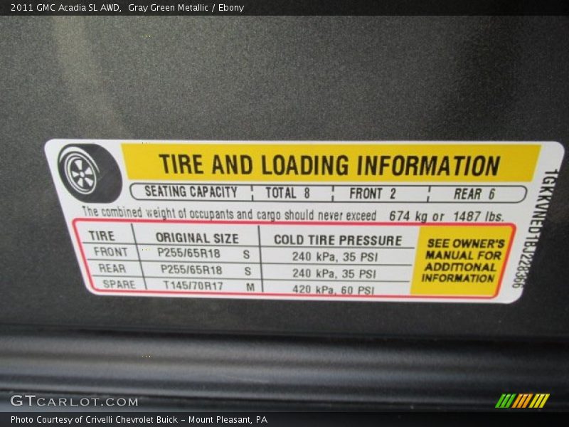 Gray Green Metallic / Ebony 2011 GMC Acadia SL AWD