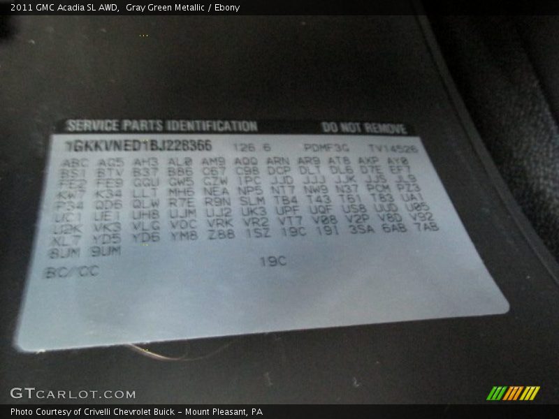2011 Acadia SL AWD Gray Green Metallic Color Code 19C