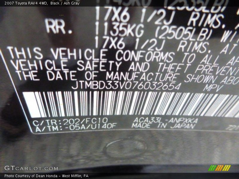 Black / Ash Gray 2007 Toyota RAV4 4WD