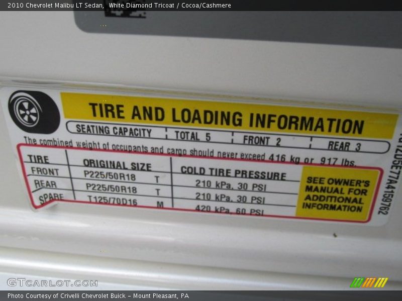 White Diamond Tricoat / Cocoa/Cashmere 2010 Chevrolet Malibu LT Sedan