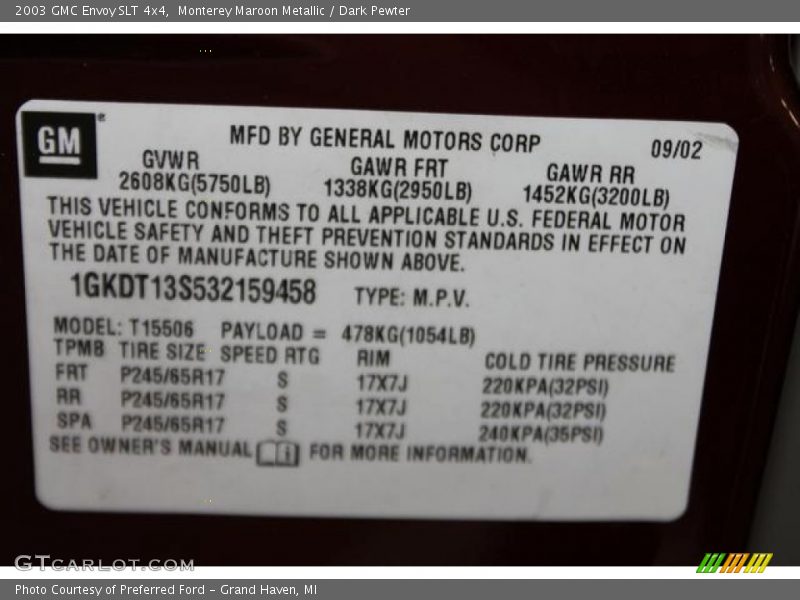 Monterey Maroon Metallic / Dark Pewter 2003 GMC Envoy SLT 4x4