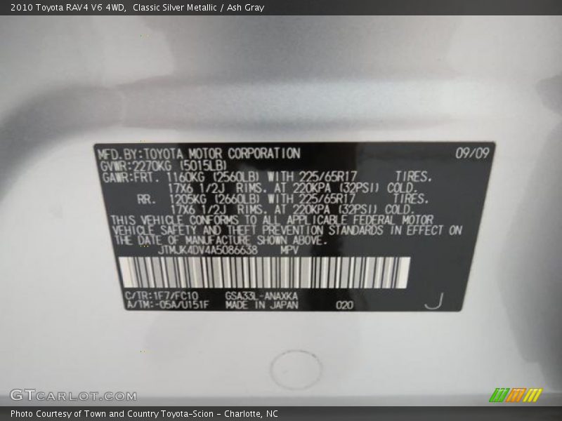 Classic Silver Metallic / Ash Gray 2010 Toyota RAV4 V6 4WD