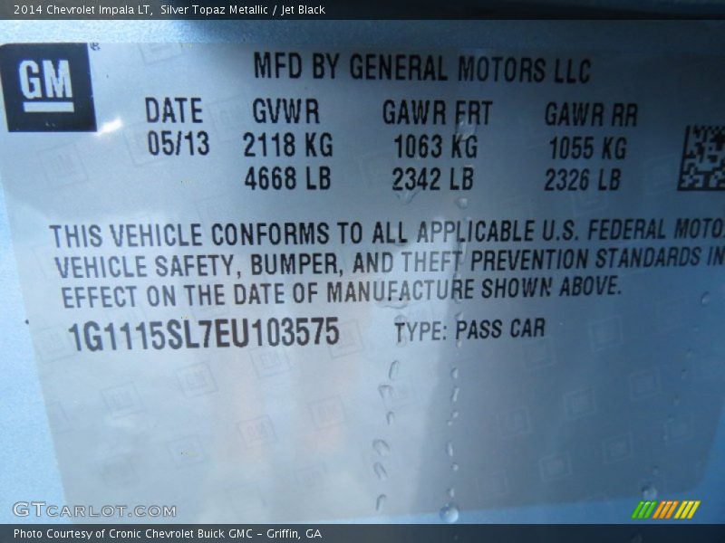 Silver Topaz Metallic / Jet Black 2014 Chevrolet Impala LT