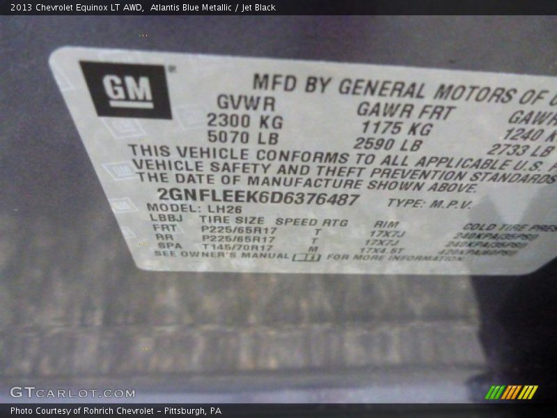 Atlantis Blue Metallic / Jet Black 2013 Chevrolet Equinox LT AWD