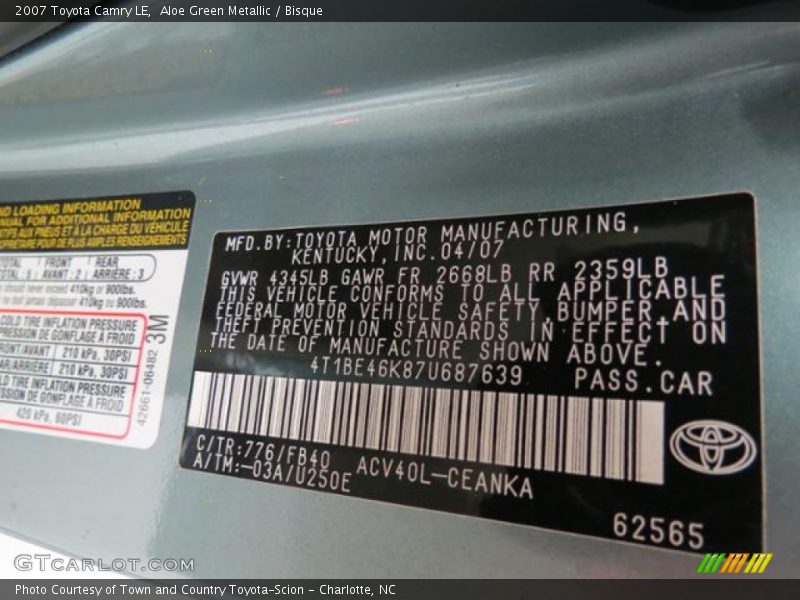 Aloe Green Metallic / Bisque 2007 Toyota Camry LE